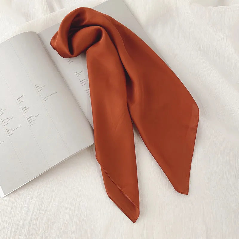 Luxury Solid 70*70cm Silk Square Scarf Women Soft Satin Hairband Neckerchief Tie Female Headband Foulard Bag Ribbon Gift