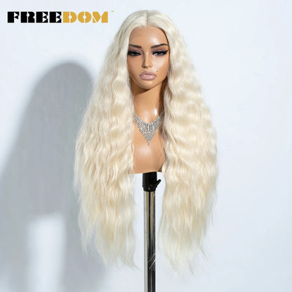 Synthetic Lace Front Wig, Long Deep Wavy Ombre Blonde Ginger Lace Wigs For Black Women, Heat Resistant Cosplay Wigs, FREEDOM
