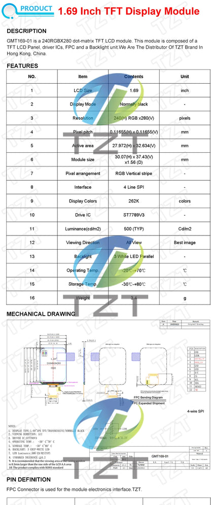 TFT Display, 0.96/1.3/1.44/1.8/2.4/2.8/3.5 Inch TFT Full Color Screen LCD Module, ST7735 ILI9341 Driver Interface SPI for Arduino