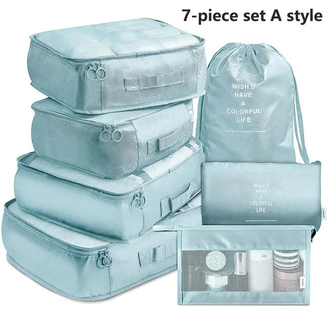 7Pcs, Travel Organizer, Storage Bags, Wardrobe Cube Suitcase Packing Cubes Set Storages, Luggage Clothes Shoe Pouch Folding