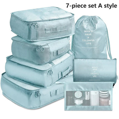 7Pcs, Travel Organizer, Storage Bags, Wardrobe Cube Suitcase Packing Cubes Set Storages, Luggage Clothes Shoe Pouch Folding
