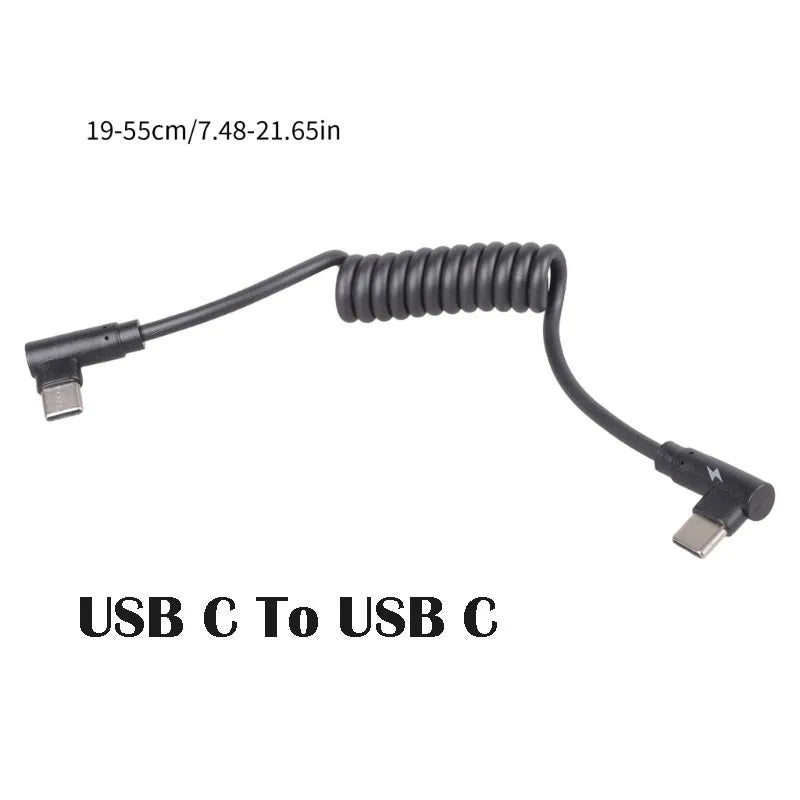 60W Fast Charging USB C to USB2.0/USB A to Micro USB/Type C to Type C Coiled Cable 90 Degree Right Angle Designs Cable for Smart
