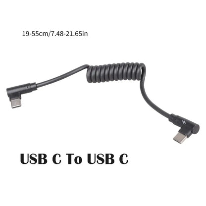 60W Fast Charging USB C to USB2.0/USB A to Micro USB/Type C to Type C Coiled Cable 90 Degree Right Angle Designs Cable for Smart