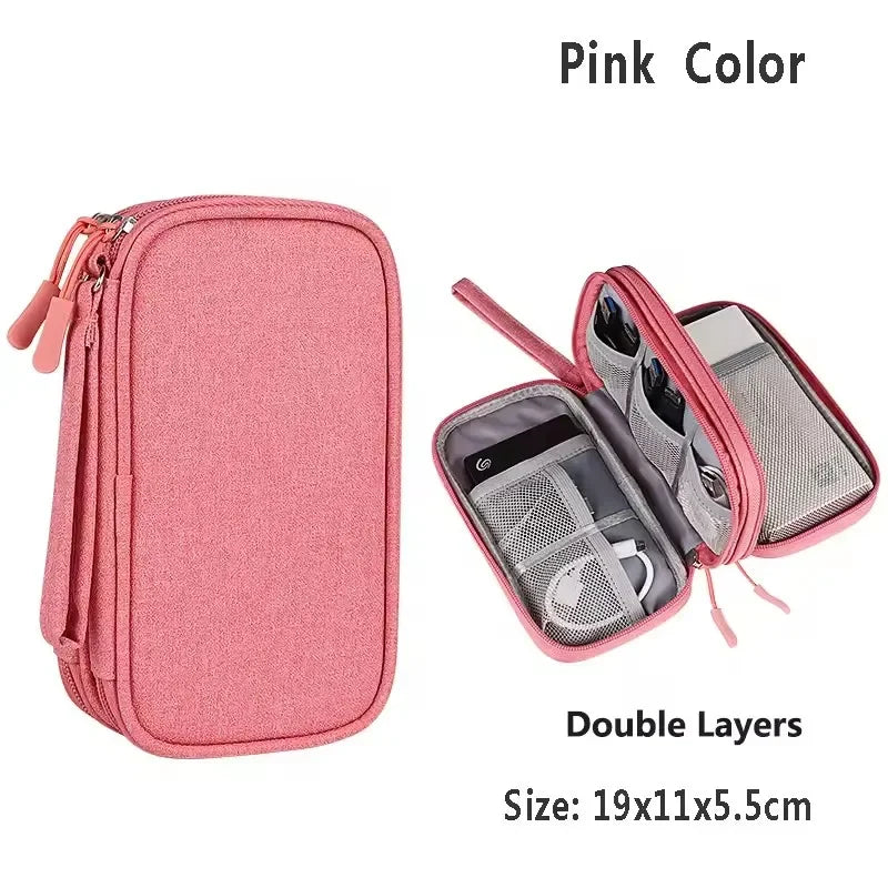 Travel Organizer Electronics Accessories Organizer Portable Waterproof Double Layers Storage Bag for Cable Hard Disk Power Bank