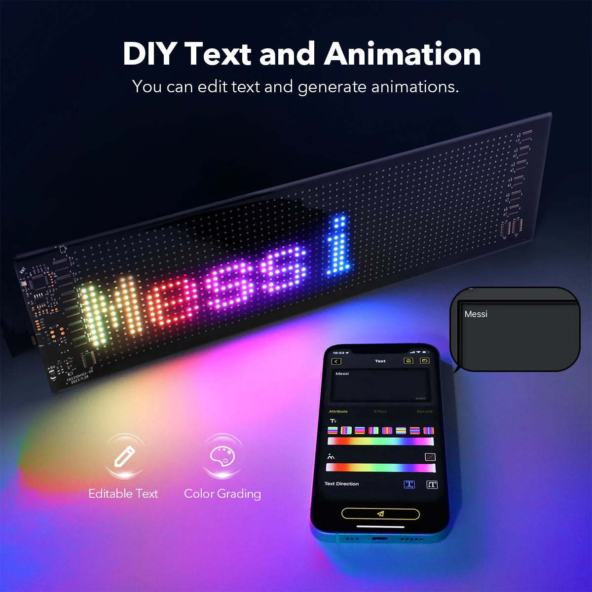 Car Decor Advertising Logo Lights Outdoor LED Matrix Pixel Scrolling Screen DIY Customize Patterns, Animations, Text Warning Light