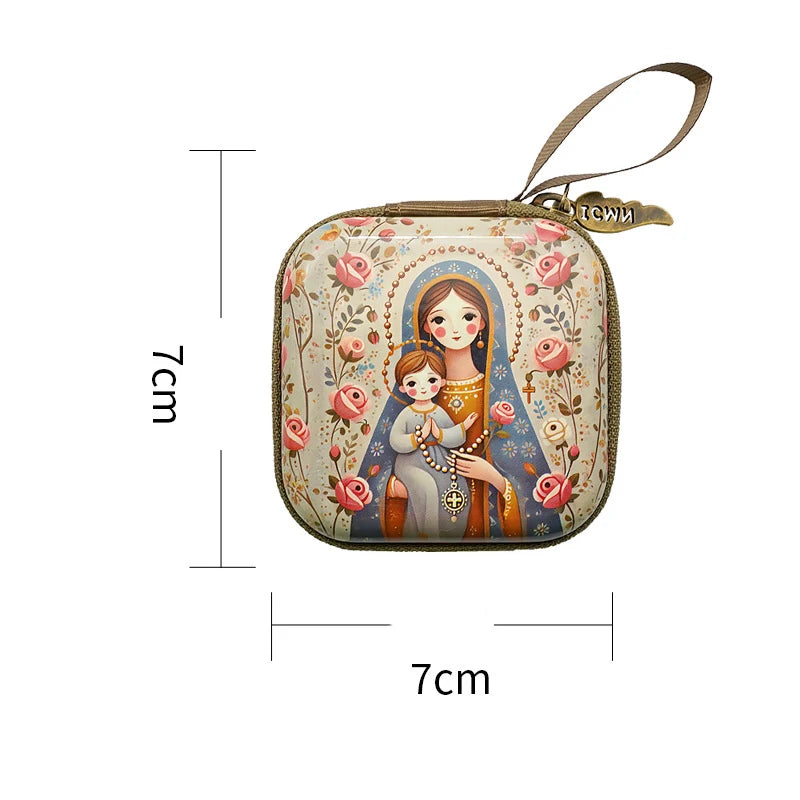 7x7cm, Virgin Mary Jesus Prayer Rosary Bag, Religious Jewelry Storage Box, Articulos Religiosos Catolico