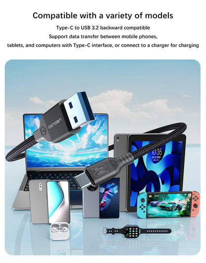 USB3.2 USB3.1 Gen2, 10Gbps Cable, USB-A to USB Type C Cable, 3A 60W Fast Charging, 10G Data Transfer Cord, USB-C for SSD Hard Disk