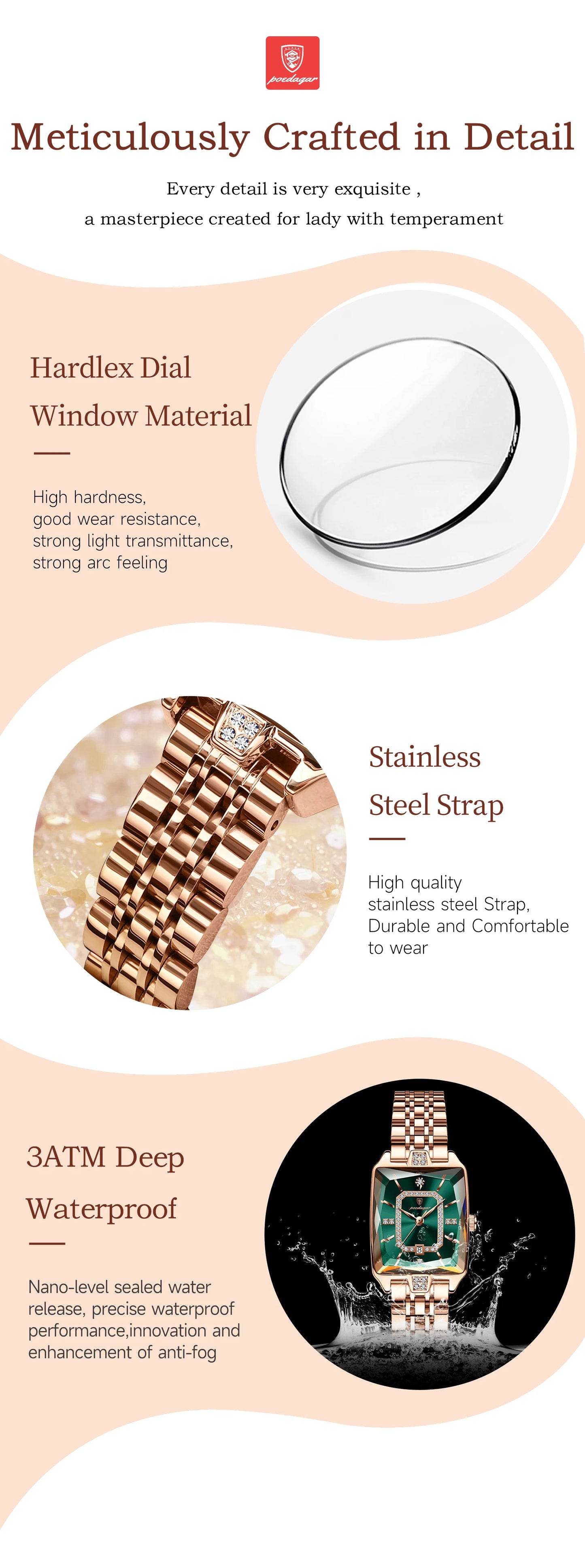 Luxury Watch For Woman, Waterproof Calendar High Quality Ladies Watch, Stainless Steel Quartz Women's Watches With Elegant Box, POEDAGAR