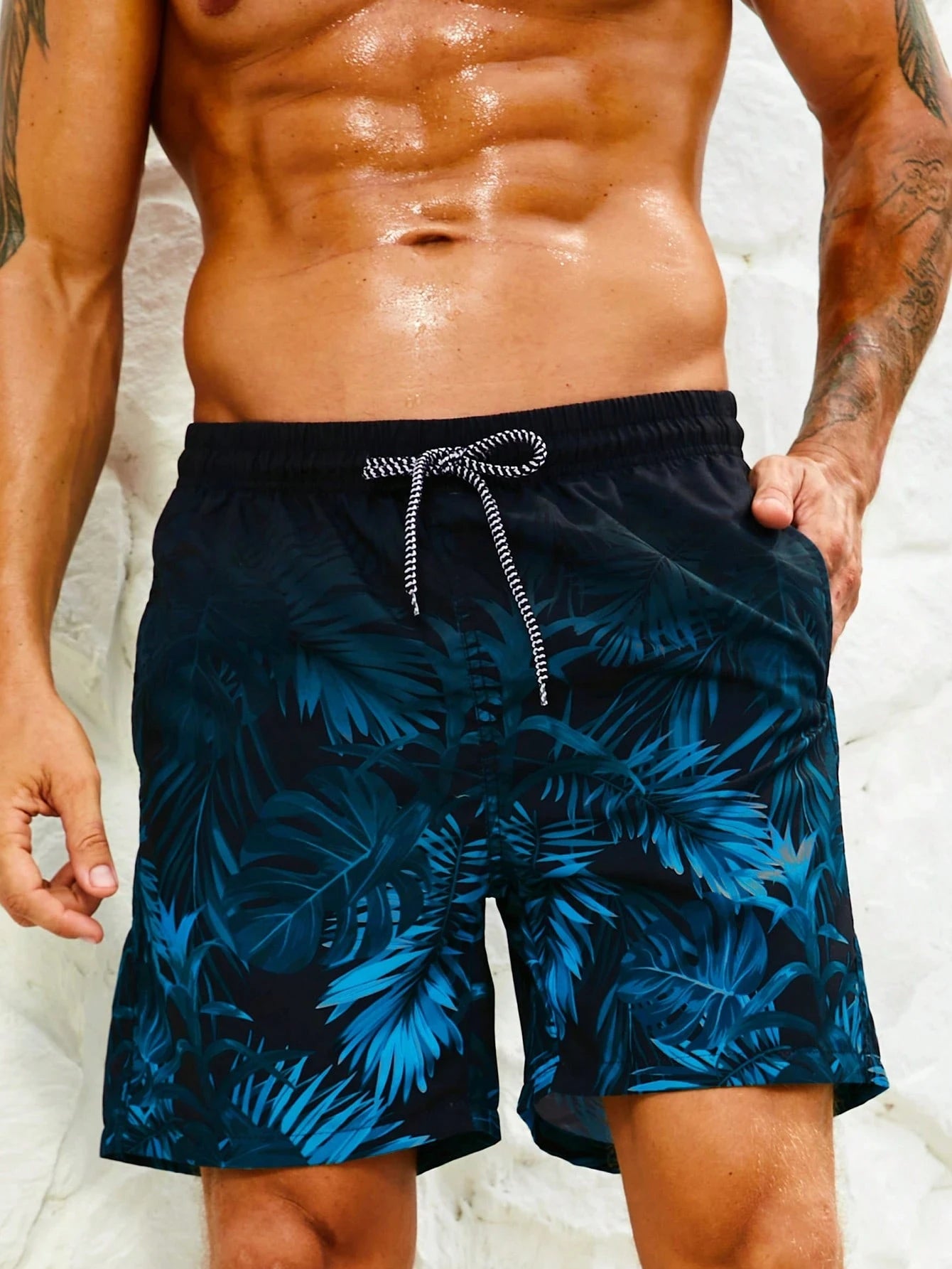 Men's Hawaiian 3D Gradient Palm Tree Pattern Beach Shorts, Quick Dry Outdoor Leisure Sports Shorts, Fashion Men's Shorts
