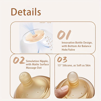 4oz,8oz High Borosilicate Glass Baby Bottles, Wide-Neck Feeding Bottle with Bottom Air Balance Hole/Valve, Glass Milk Bottle