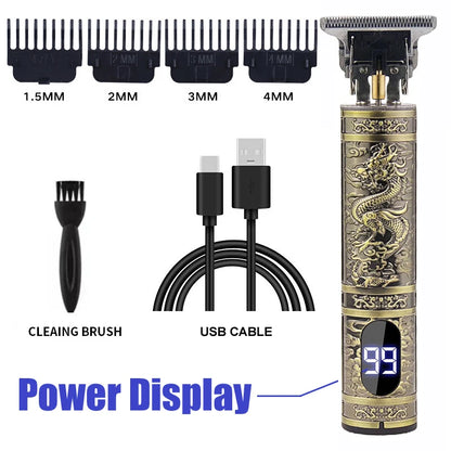 Electric Hair Clipper for Men Professional Barber Shaver Beard Trimmer Dragon Buddha Design Body Hair Cutting Machine USB