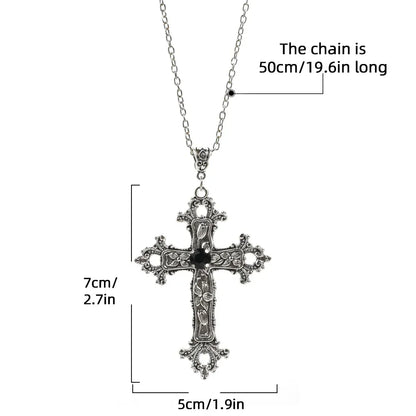 Y2K Punk Crystal Big Cross Pendant Necklaces for Women Men, Gothic Irregular Cross Clavicle Chain Necklaces, Aesthetic Jewelry