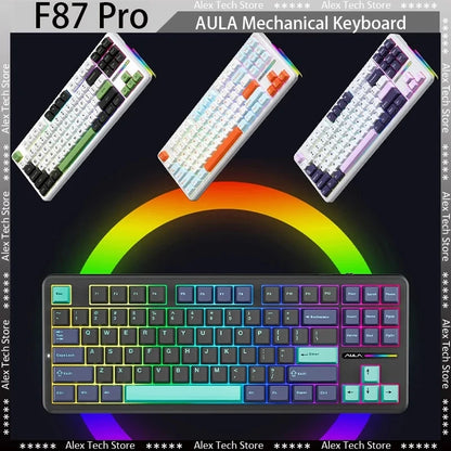 F87Pro Mechanical Keyboard, 2.4g/Usb/Bluetooth Tri Mode Wireless 87 Key 5 Layer Silencing Filling Suitable For Gaming Typing, AULA