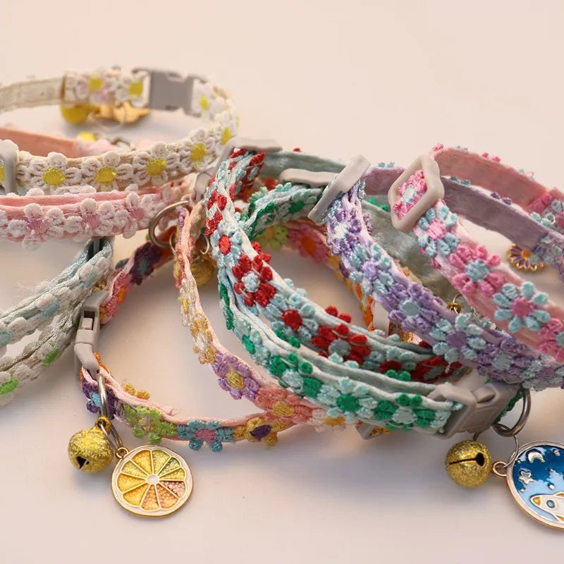 1Piece Adjustable Cat Collar With Pendant Lace Pet Collar Suitable For Small Cats and Dogs Cat Collar Personalized Accessories