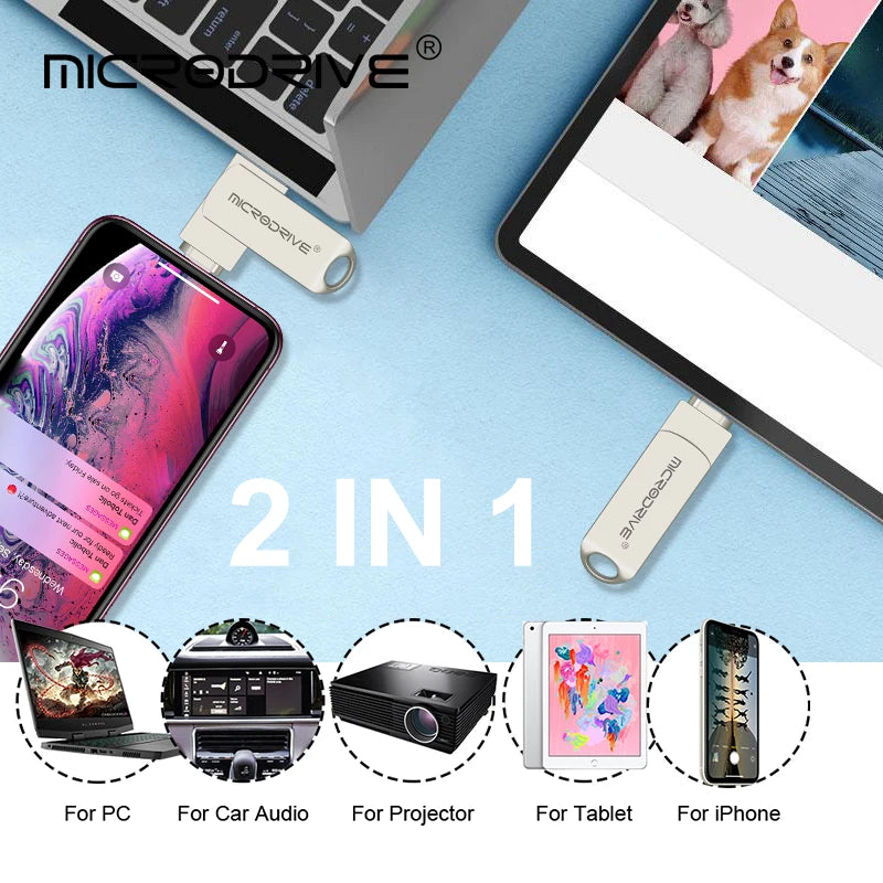 OTG Flash Drive USB 3.0 for iPhone with 2-in-1 USB-to-Lightning & USB 3.0 Pendrive for iPhone 6/7/8/11/12/13/14 / for iPad