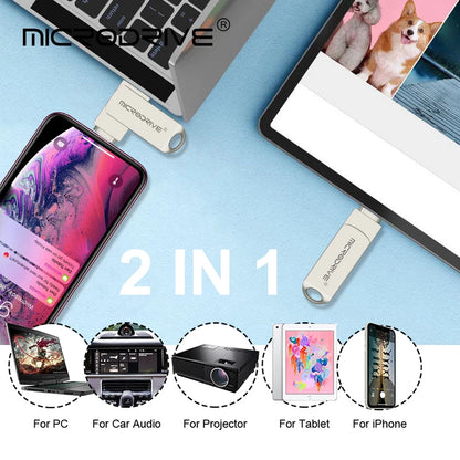 OTG Flash Drive USB 3.0 for iPhone with 2-in-1 USB-to-Lightning & USB 3.0 Pendrive for iPhone 6/7/8/11/12/13/14 / for iPad