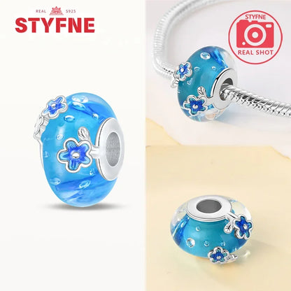 925 Sterling Silver Blue Series Crystal Enamel Murano Charm Bead Fits Original Bracelet for Women DIY Fine Jewelry Gifts