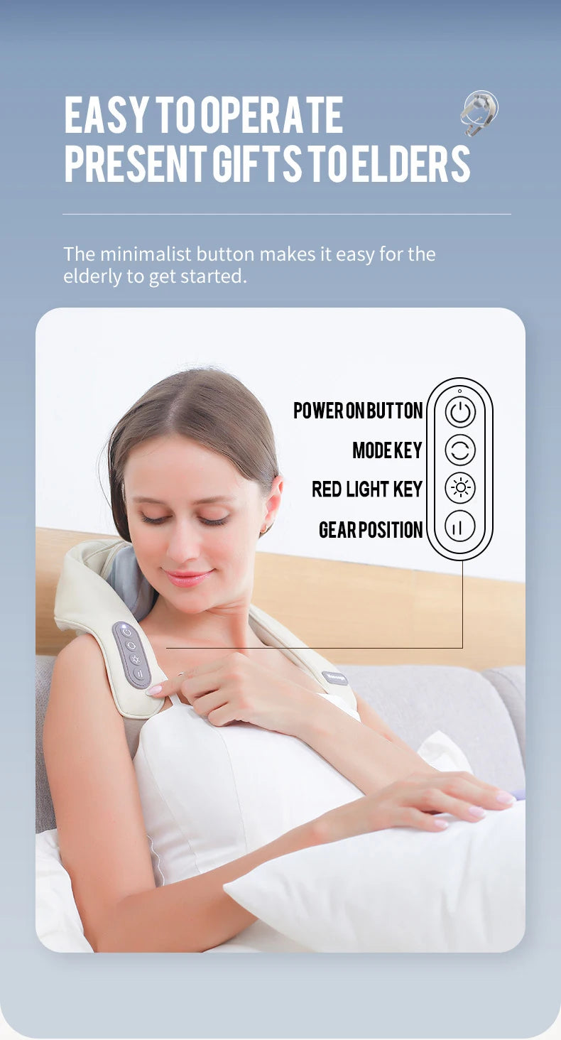 Foreverlily 26W Brushless Motor Neck and Shoulder Massager, Wireless Shoulder and Back Kneading Massage Shawl, Neck Masajeador