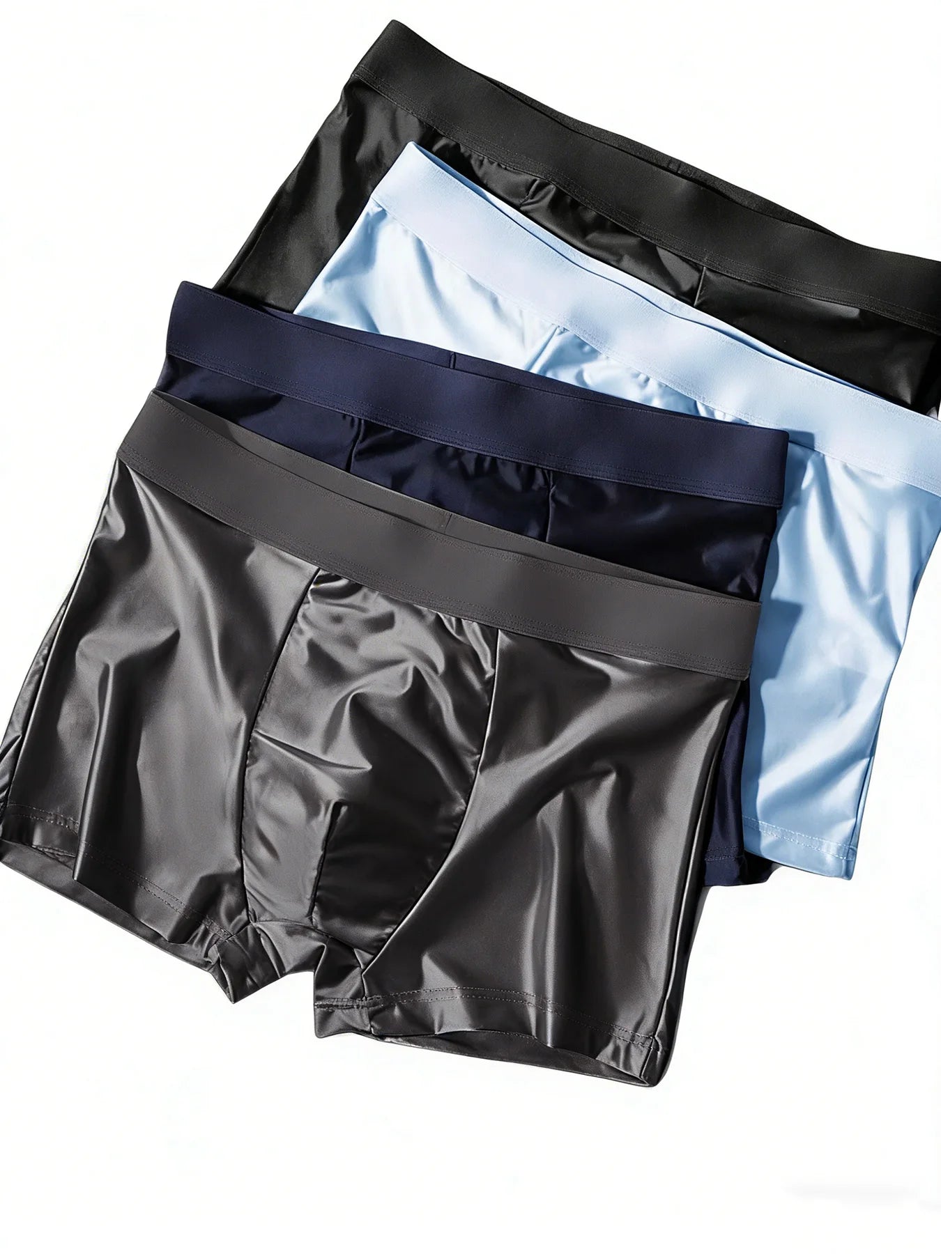 4 pieces of luxury ice silk satin flat briefs, men's underwear, smooth cool briefs, breathable and comfortable fit briefs