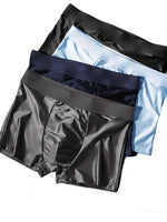 4 pieces of luxury ice silk satin flat briefs, men's underwear, smooth cool briefs, breathable and comfortable fit briefs