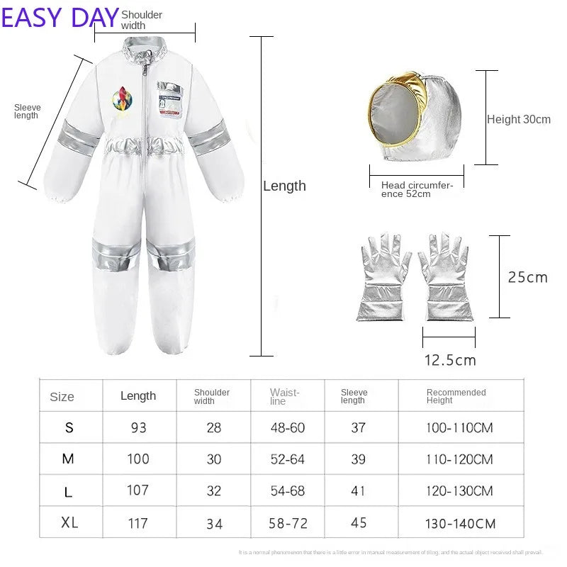 Disfraz de Halloween Astronauta para Niños y Niñas, Traje de Cosplay de Astronauta de Dibujos Animados, Mono de Fiesta Espacial, Traje de Spaceman Blanco, Bodysuit de Disfraz de Astronauta