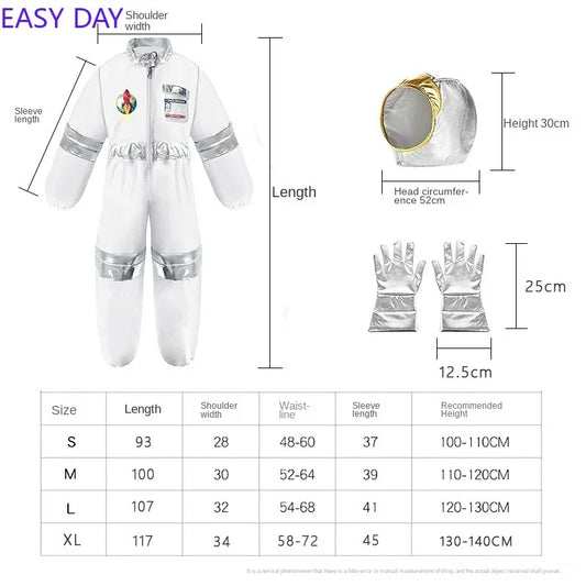 Disfraz de Halloween Astronauta para Niños y Niñas, Traje de Cosplay de Astronauta de Dibujos Animados, Mono de Fiesta Espacial, Traje de Spaceman Blanco, Bodysuit de Disfraz de Astronauta