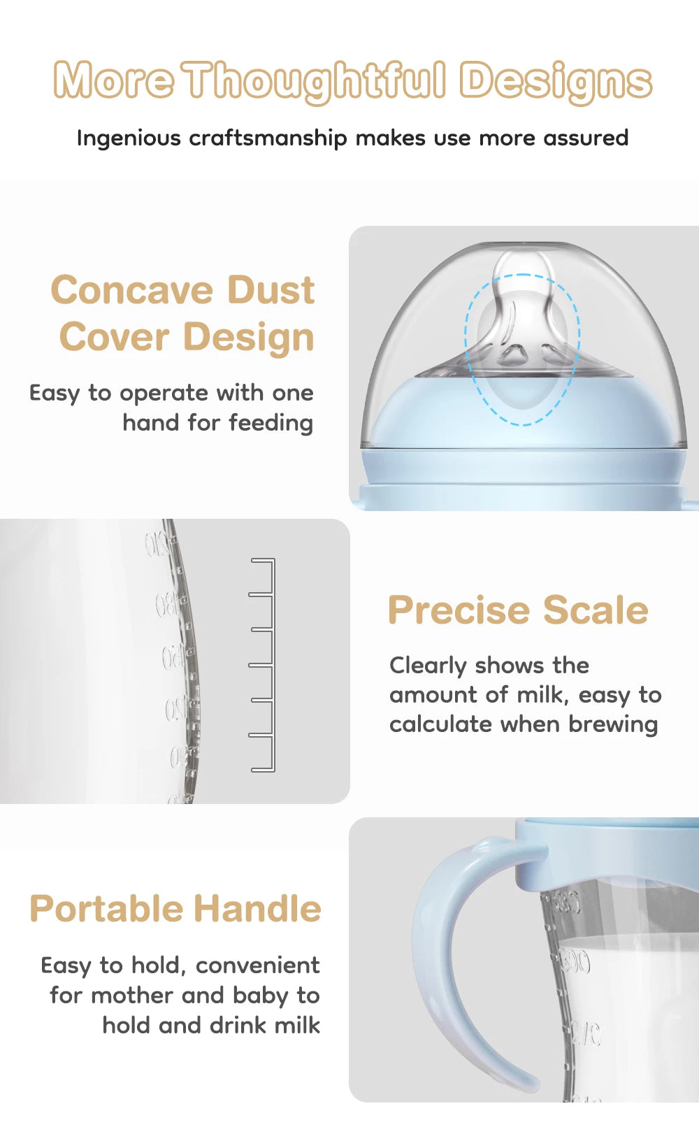 150/240/330ml, Baby Bottle With Handle Anti-bloating＆Anti-drop, Clear Scale Milk Bottle Feeding Baby Bottles, BPA-FREE PP15