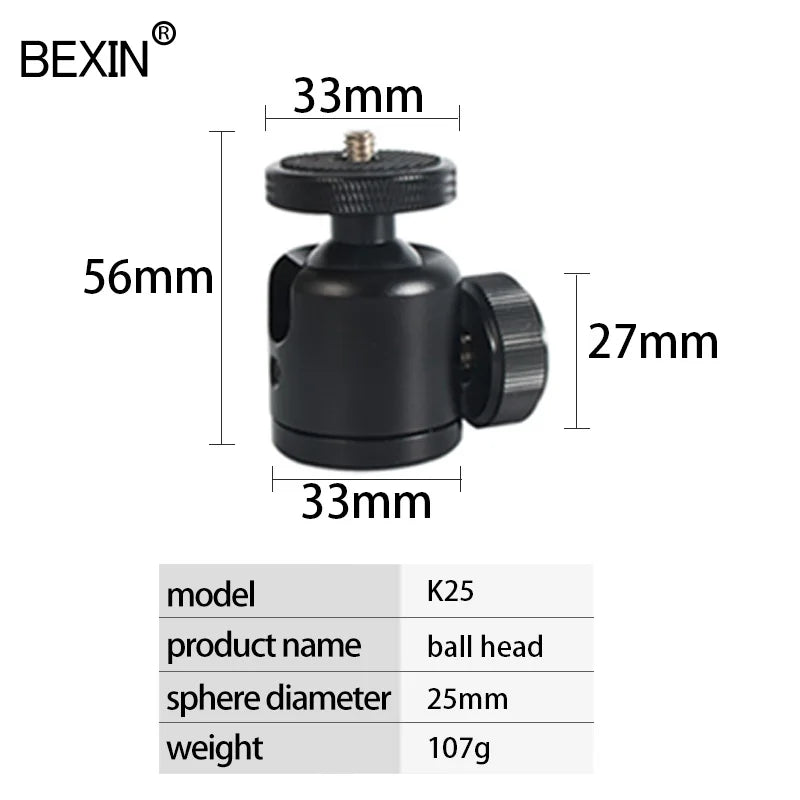 Mini Cold Shoe Ball Head, Dual Use 1/4 Screw Cold Shoe Aluminum Alloy Ball Head for Camera Phone Speedlite Tripod Selfie Stick, BEXIN K19