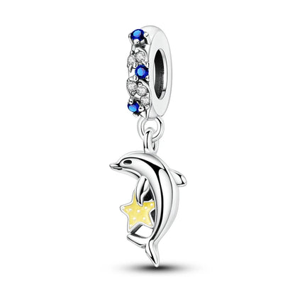 PAMELA 925 Sterling Silver Sea Turtle Starfish Blue Charm Dolphin Octopus Shell Bead For Original Charms Bracelets Ocean Jewelry