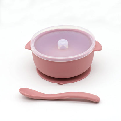 3pcs silicone bowl with lid, food spoon bowl with suction cup, strong suction set