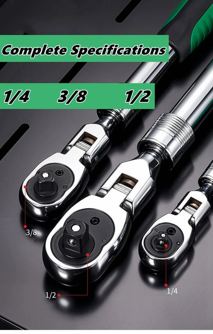 1/4，3/8，1/2 Inch Drive Socket Adjustable Ratchet Wrench Extendable Handle Wrench 72-Tooth Quick-Release Reversible