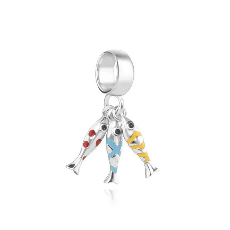 925 Plata Tortuga marina cangrejo Pulpo Dijes Delfín estrella de mar Colgante Ajuste Pulsera Original Mujer DIY Accesorios Joyería Regalo