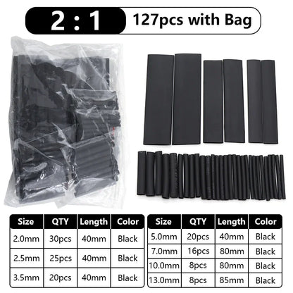 102-750pcs 2:1 Thermoresistant Tube Heat Shrink Wrapping Kit Assorted Wire Cable Insulation Sleeving 3:1 Heat Shrink Tube Set