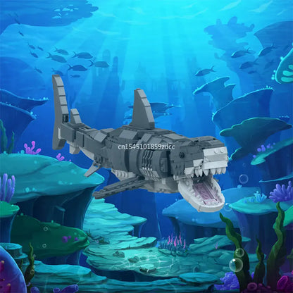 MOC Marine Animals Shark Whale Megalodon Building Blocks Set Deep Sea Rescue Fish Bricks Educational Assembly Model Toys Gifts