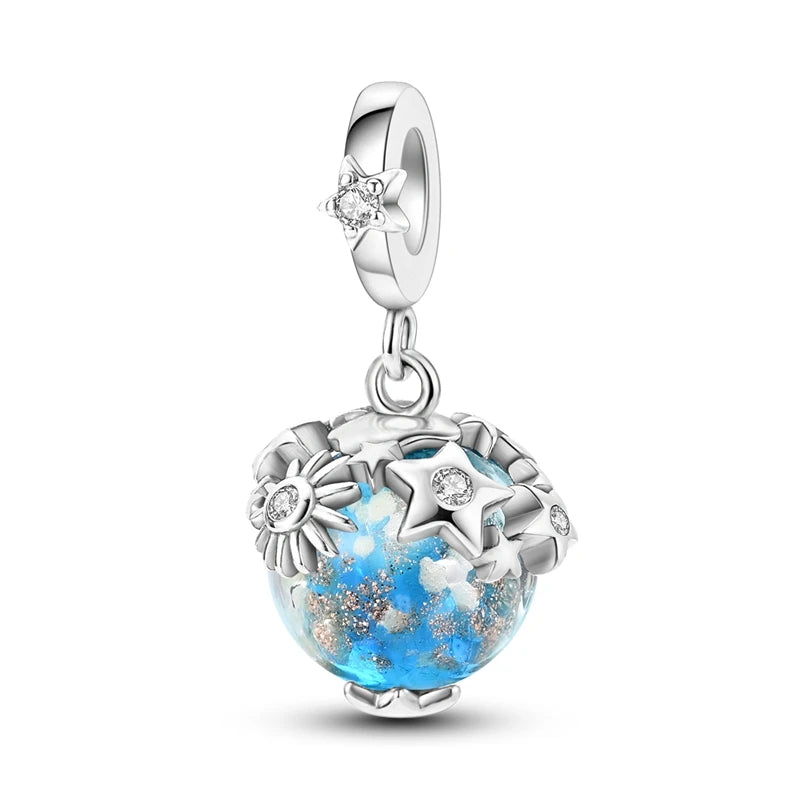 PAMELA 925 Sterling Silver Sea Turtle Starfish Blue Charm Dolphin Octopus Shell Bead For Original Charms Bracelets Ocean Jewelry