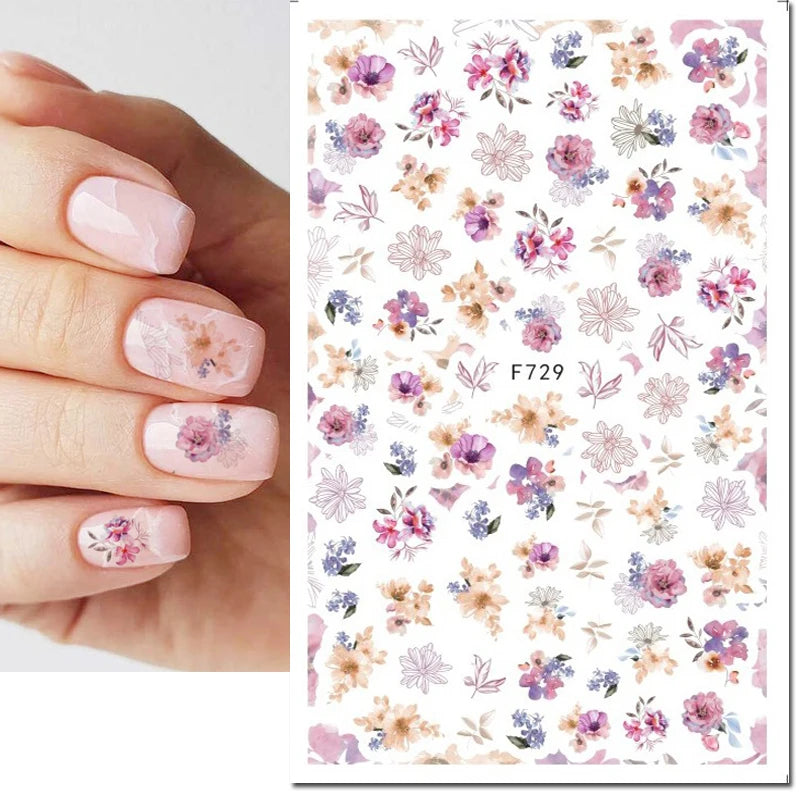 3d Nail Art Decals Tropical Palm Leaves Flowers Laces Faces Adhesive Sliders Nail Stickers Decoration For Nail Manicure