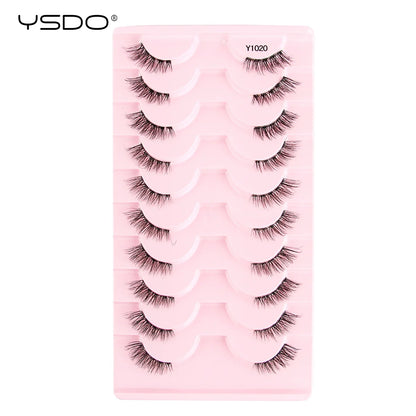 YSDO 5/10 Pairs Half Lashes Cat Eyelashes Soft Natural Clear Band False Lashes Natural Wispy Faux 3d Mink Eyelashes Makeup Tools