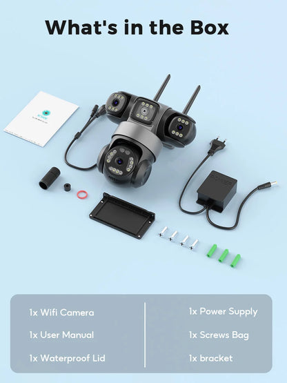 12MP Outdoor WiFi Camera, 6K HD Triple Lens, Triple Screens PTZ IP Security Camera, Human Auto Tracking, Waterproof CCTV Cam ICSEE