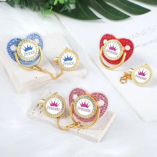 New Baby Pacifier Chain Clips Crown Princess Prince Pacifiers Holder Silicone Nipple Luxury Infant Teether New Born Shower Gifts