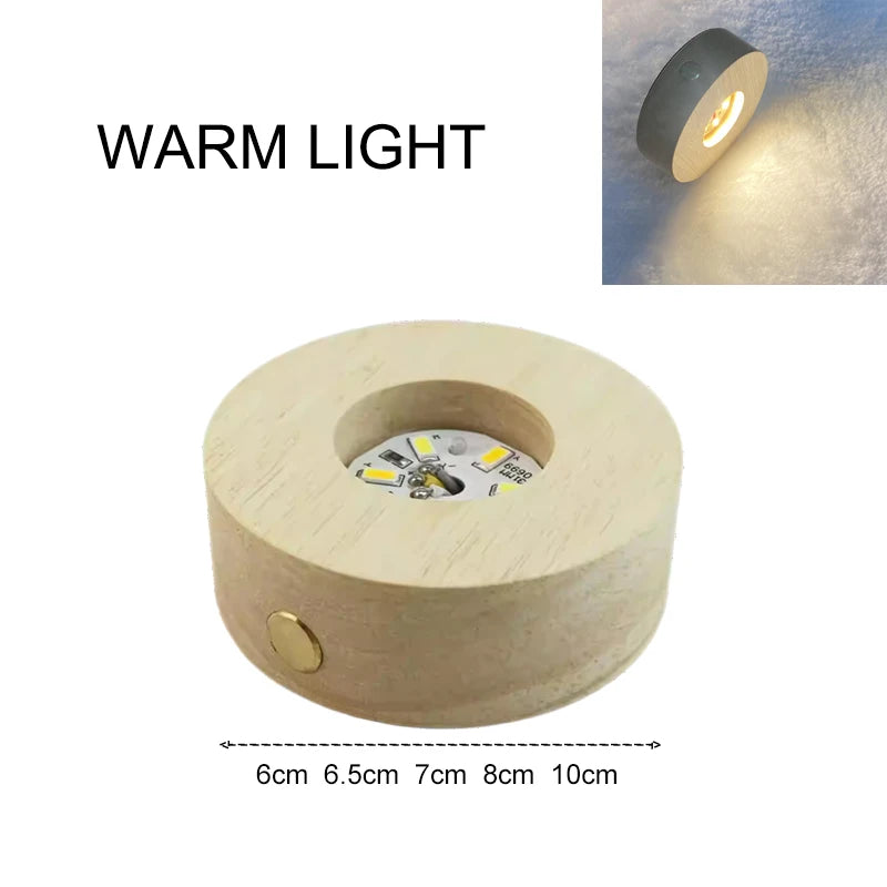 Creative DIY Wooden Luminous Lamp Holder Touch Switch Rechargeable LED Light Display Base Crystal Glass Resin Art Ornament