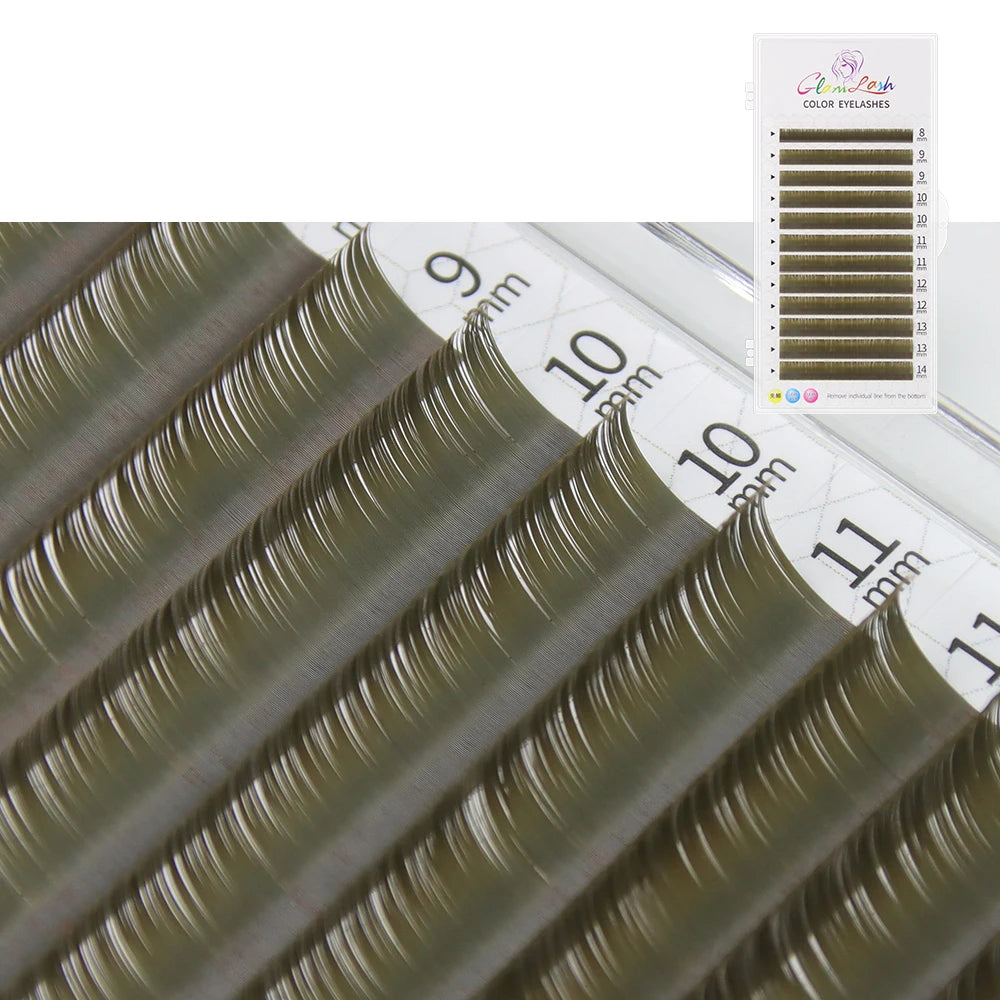 GLAMLASH Colored Lashes Lake Blue/Lavender/Cinnamon/Dark Green/Matcha Grey Individual Natural False Colorful Eyelash Extension