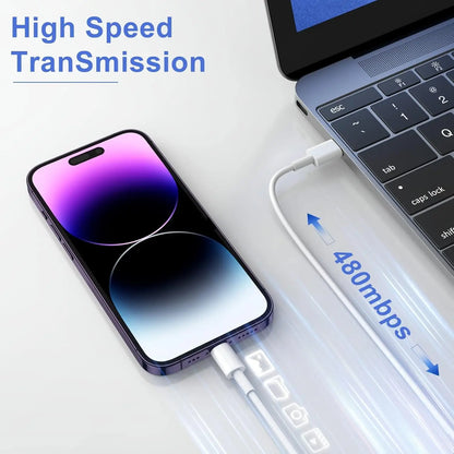 Cable USB de carga rápida PD de 35 W para iPhone XS XR 11 12 13 14 Pro Max 6 7 8 Plus SE, cable de datos con cargador rápido USB-C de 1 m, 1,5 m y 2 m