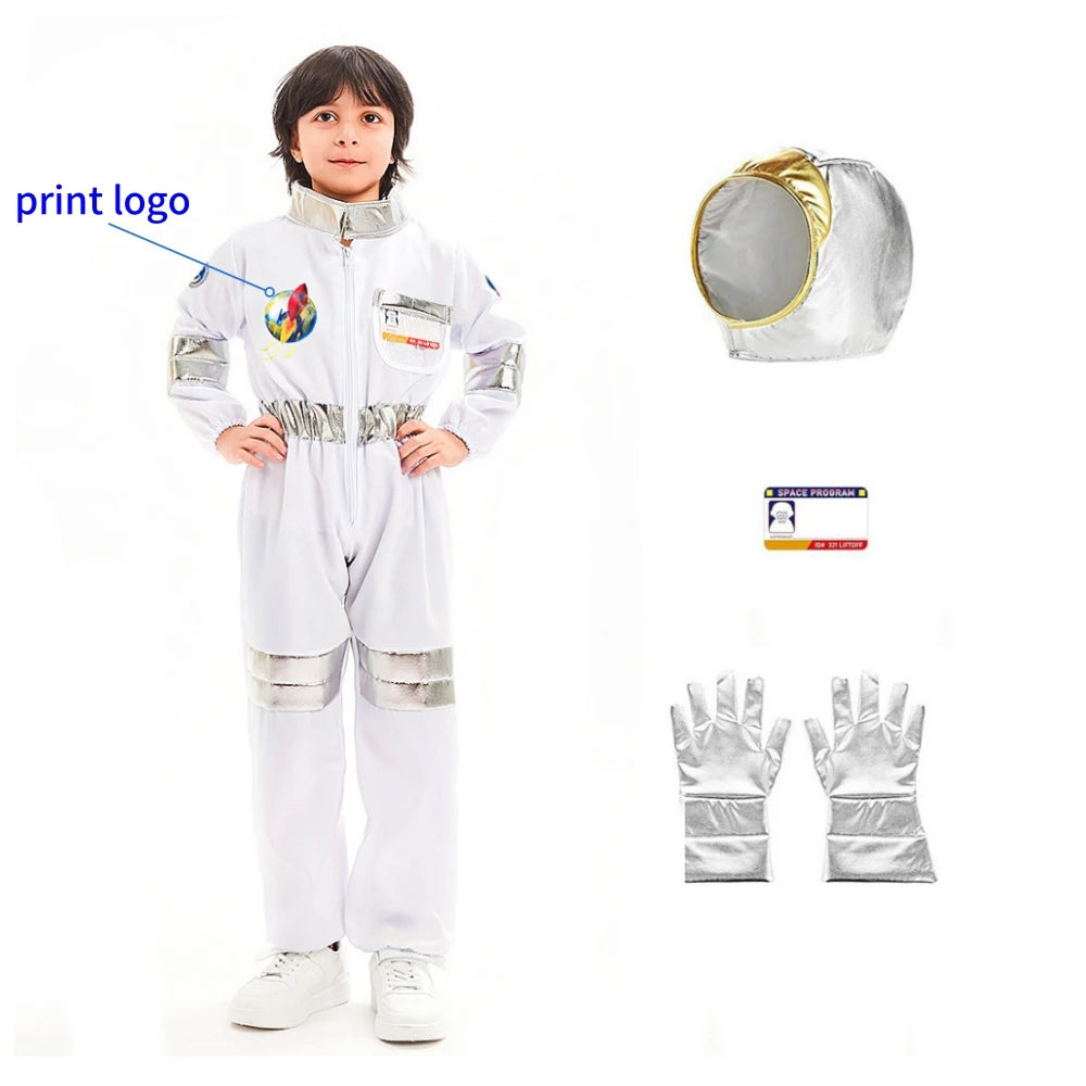 Disfraz de Halloween Astronauta para Niños y Niñas, Traje de Cosplay de Astronauta de Dibujos Animados, Mono de Fiesta Espacial, Traje de Spaceman Blanco, Bodysuit de Disfraz de Astronauta