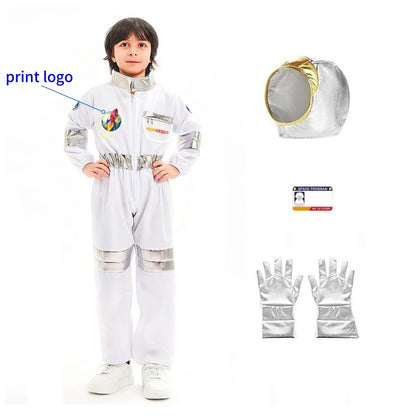 Disfraz de Halloween Astronauta para Niños y Niñas, Traje de Cosplay de Astronauta de Dibujos Animados, Mono de Fiesta Espacial, Traje de Spaceman Blanco, Bodysuit de Disfraz de Astronauta