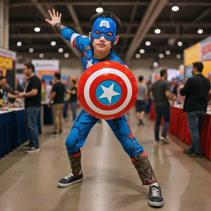 3-12Y Boy's Costume Superhero Roleplay Onesie School Performance Outfit with Mask and Shield Toy Gift