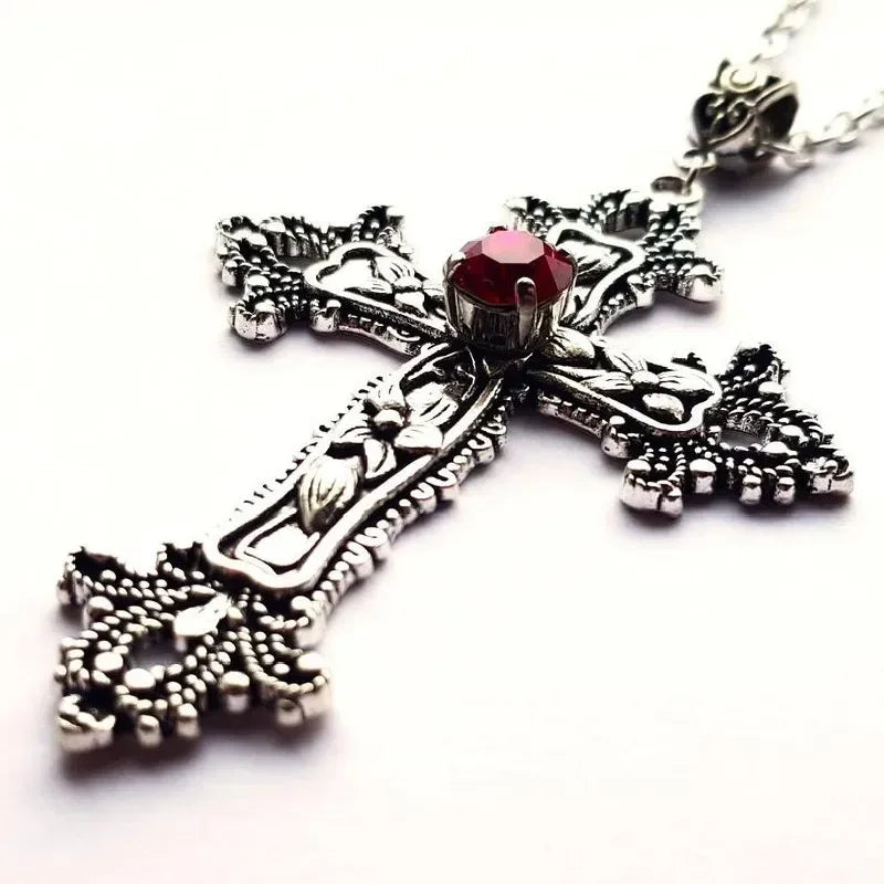 Y2K Punk Crystal Big Cross Pendant Necklaces for Women Men, Gothic Irregular Cross Clavicle Chain Necklaces, Aesthetic Jewelry