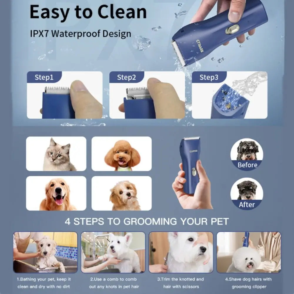 Professional Pet Electric Hair Clippers Waterproof USB Charging Dog Hair Clipper Silent Cat Grooming Clippers for Cats and Dogs