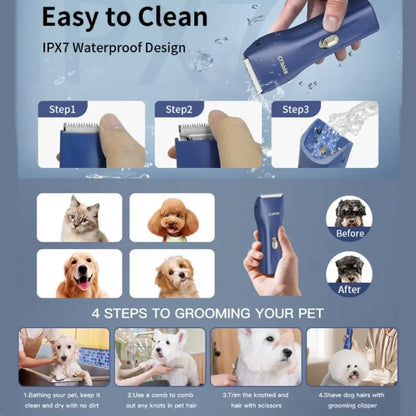 Professional Pet Electric Hair Clippers Waterproof USB Charging Dog Hair Clipper Silent Cat Grooming Clippers for Cats and Dogs