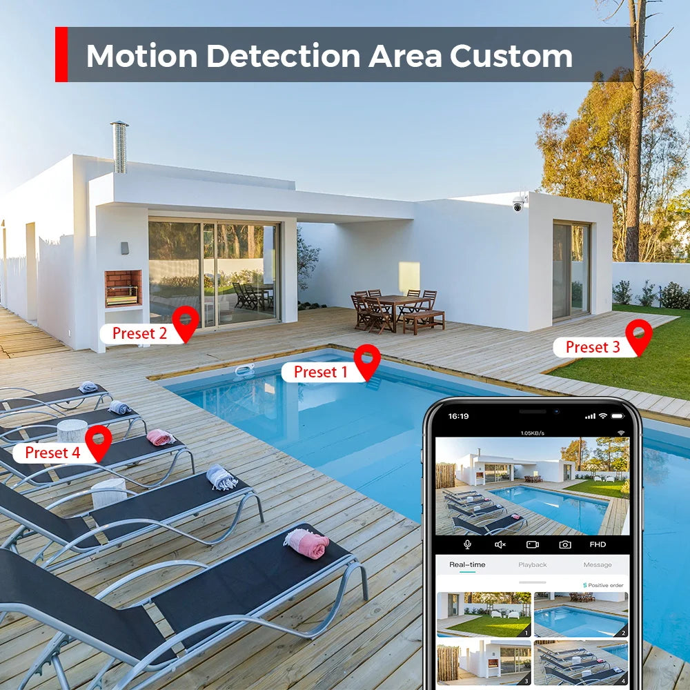 4MP Outdoor WiFi Camera 2K HD Security PTZ IP Camera AI Auto Detect Tracking Indoor Baby Night Color Camera Surveillance ICSee