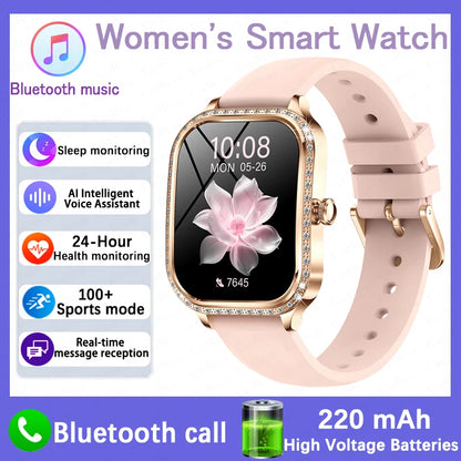 2026 New Fashion Women Diamond Smartwatch Heart Rate Blood Pressure Monitor Music Playback AI Voice Sports BT Calling SmartWatch